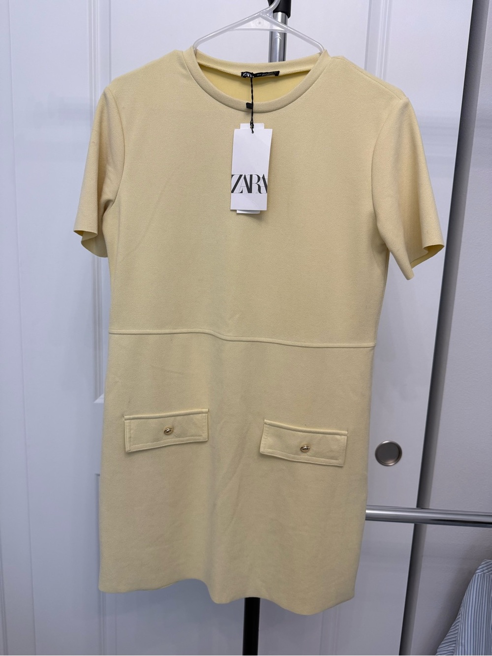 Zara Pale Yellow Short-Sleeve Mini Shift Dress